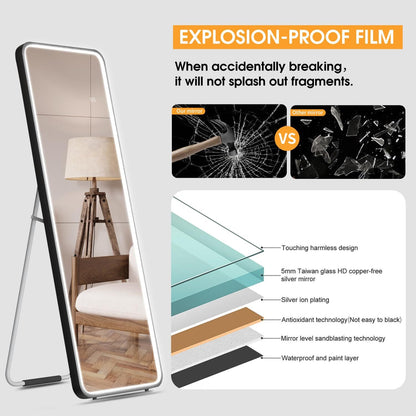 SBAGNO 63"x 20" Full Length Mirror with Lights,LED Full Length Mirror,Lighted Full Body Length Light up Mirror Touch,Free Standing Mirror,Wall Mounted/Leaning