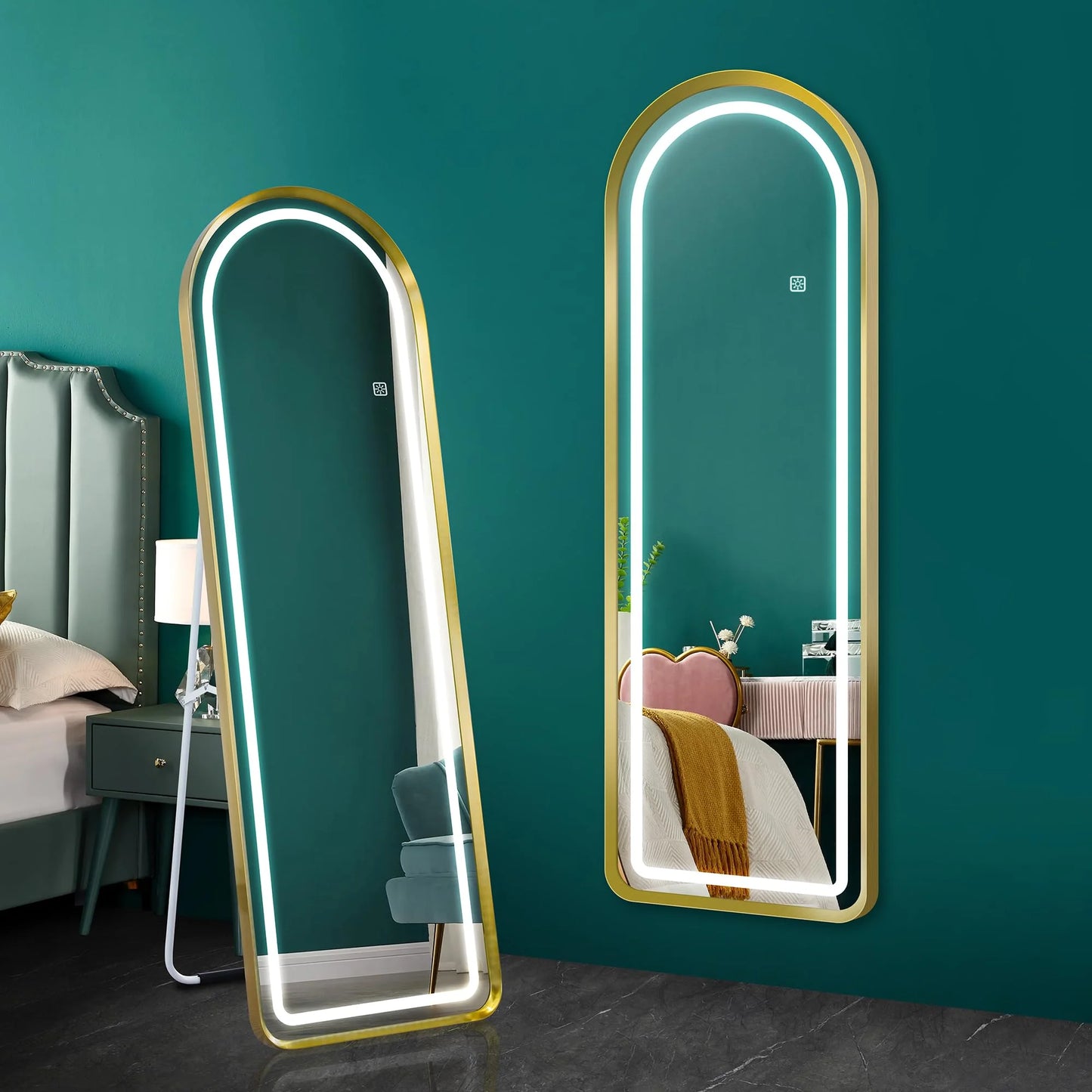 SBAGNO 63" x 20" Led Mirror Full Length,Full Length Mirror with Lights Arch Design,Dimming & 3 Color Modes,Lighted Full Body Length Light up Mirror Touch,Free Standing,Wall Mounted