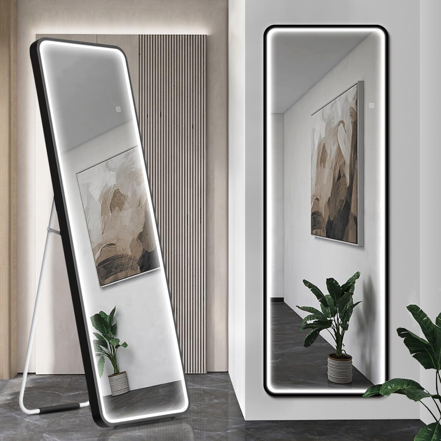 SBAGNO 63"x 20" Full Length Mirror with Lights,LED Full Length Mirror,Lighted Full Body Length Light up Mirror Touch,Free Standing Mirror,Wall Mounted/Leaning