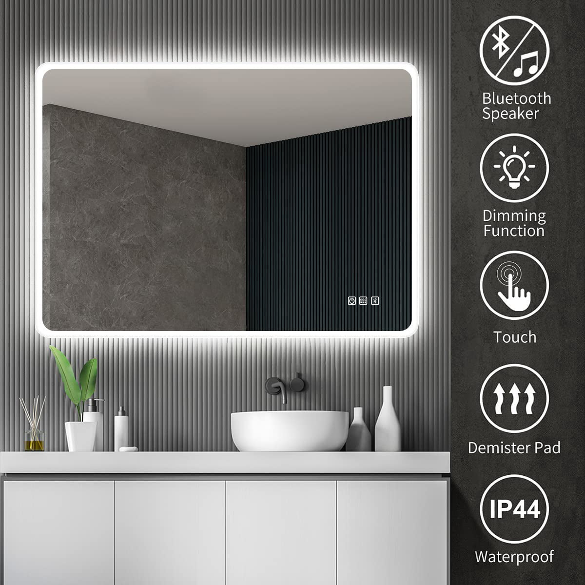 Immersion LED Lighted Bathroom Vanity Mirror with Bluetooth